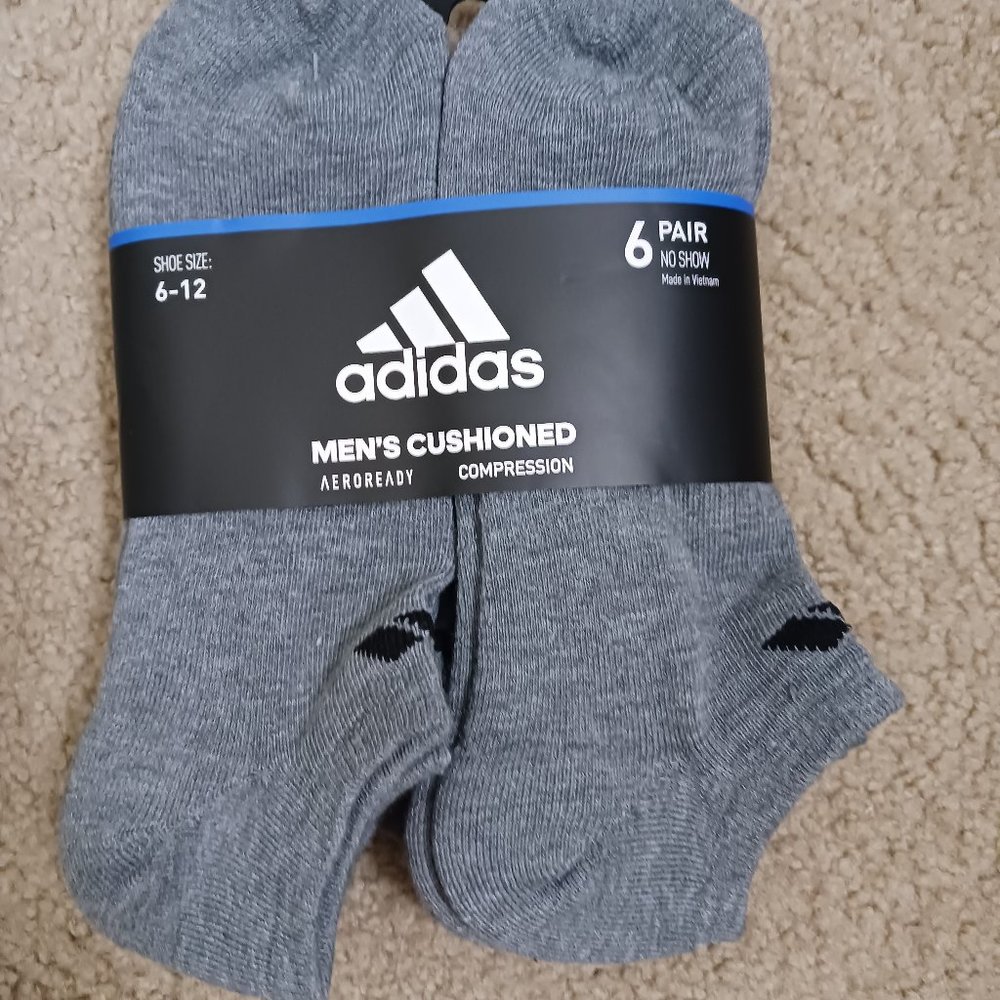 Adidas 6 Pair NEW Socks Mens Cushioned Aeroready Gray No Show 6-12